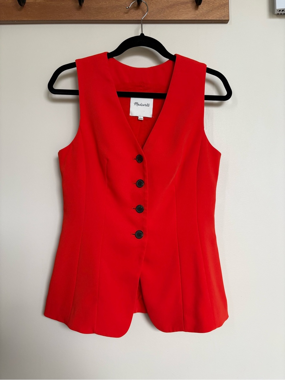 Madewell Red Orange Tailored Vest Size 4 Button Front Fitted Waistcoat